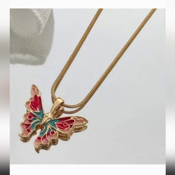 Butterfly Oil Drop Pendent Necklace - Picture 1 of 2